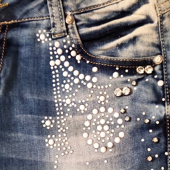 Blue Embellished Women's Jeans - Picture 3 of 11